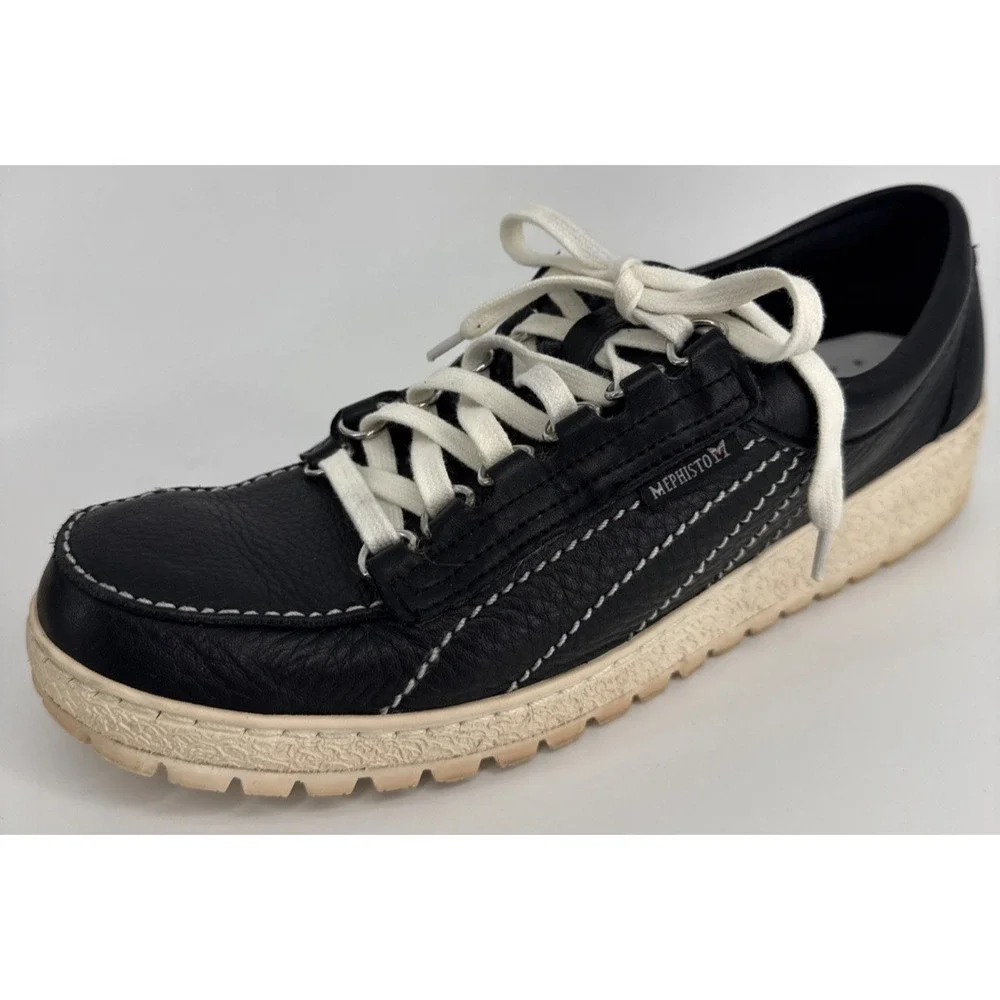Mephisto Original Boat Shoe Women's 10.5 Black Leather Cream Lug Sole Portugal
